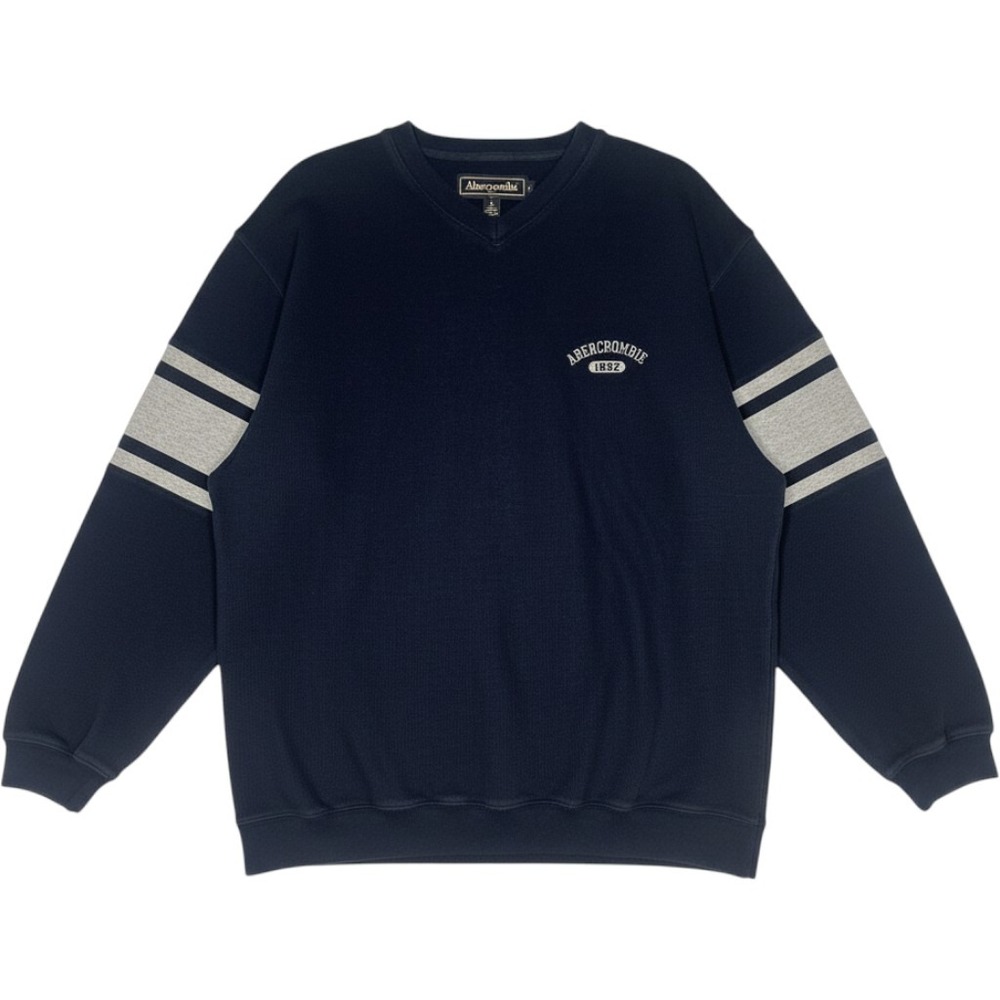 Vintage 90s Abercrombie & Fitch Navy V-Neck Sweater Mens L Varsity Stripe Preppy